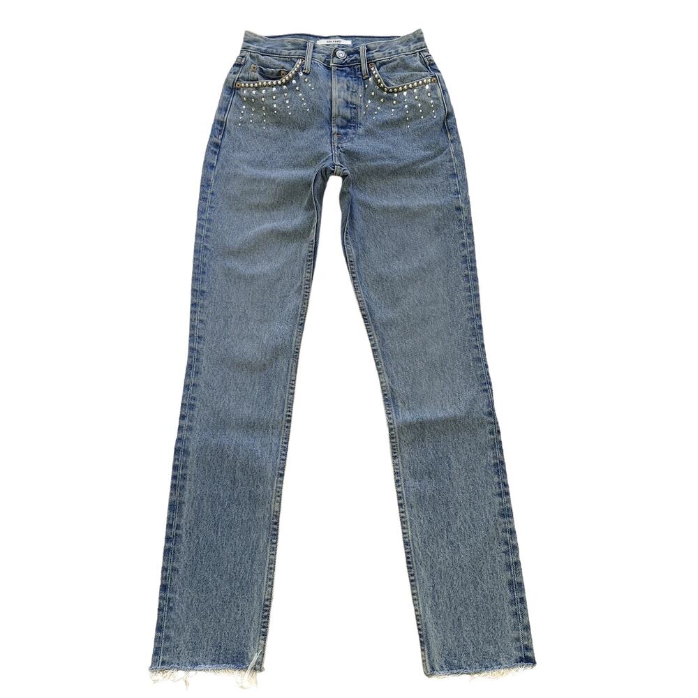 GRLFRND Karolina studded crystal skinny leg high waist jeans Glamrock Sz 27 NEW